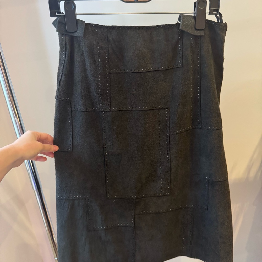 Vintage Fendi Chocolate Suede Patchwork Skirt - Picture 3 of 8